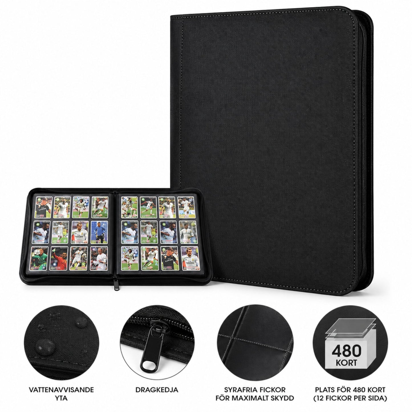 Collector Card Sleeve Binder – 12 Pocket (480 Kort) (Svart)