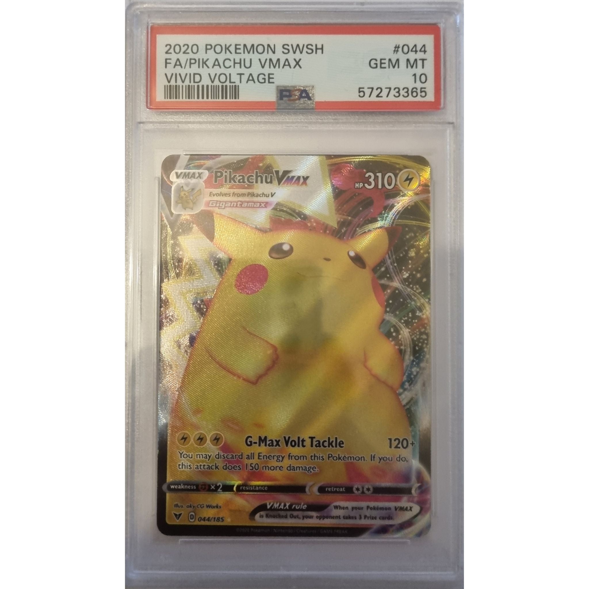 044 2020 POKEMON SWSH FA/PIKACHU VMAX VIVID VOLTAGE GEM MT PSA10