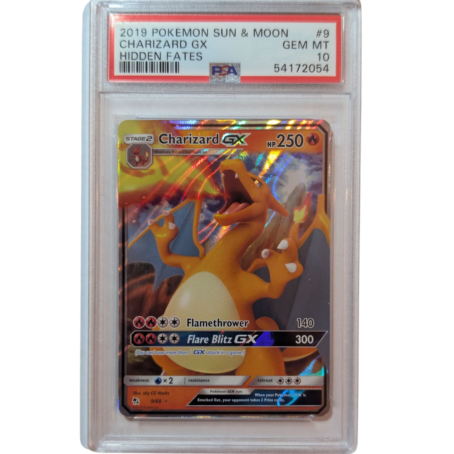 2019 POKEMON SUN & MOON HIDDEN FATES #9 CHARIZARD GX HIDDEN FATES (PSA 10)