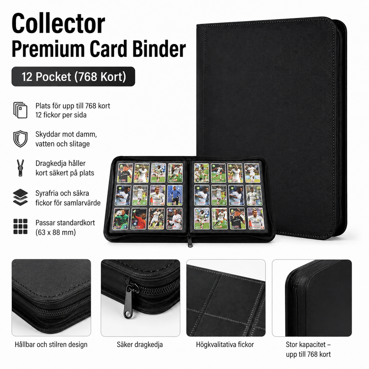 Collector Premium Card Binder – 12 Pocket (768 Kort) (Svart)